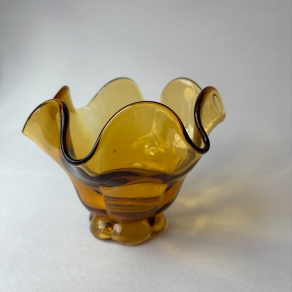 LE Smith Other - Vintage L.E. Smith Amber Glass Candy Dish with Wavy Sides